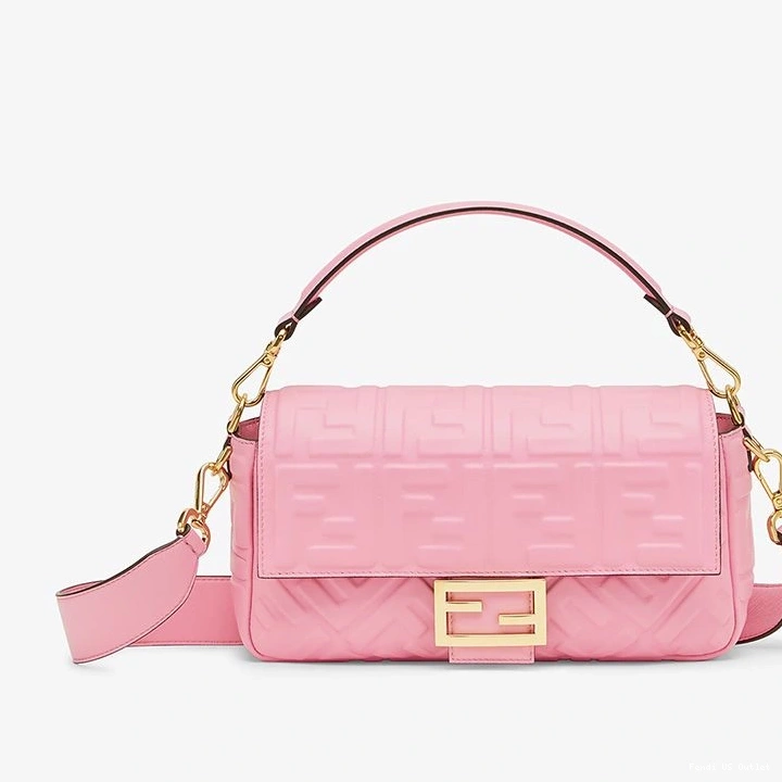 Cheap HOT Motif Medium Pink In Leather Bag Fendi Baguette FF Nappa 0819